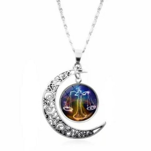 Libra Zodiac Necklace With Moon Great Gift Pendant Astrological Horoscope‎ - Picture 1 of 3
